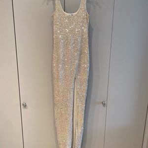 Silver Sequins gown with nude undertone
